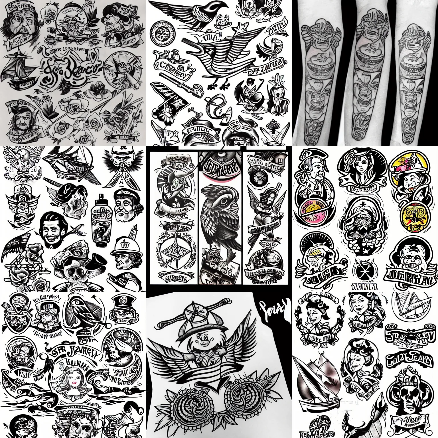 Sailor Jerry (Style A) Tattoo Flash Giclee Print - Size 24x36