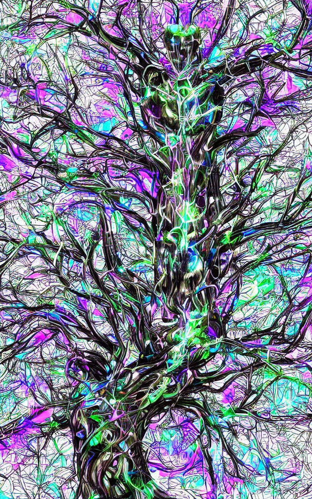 Image similar to futurist cybernetic yggdrasil tree, future perfect, award winning digital art