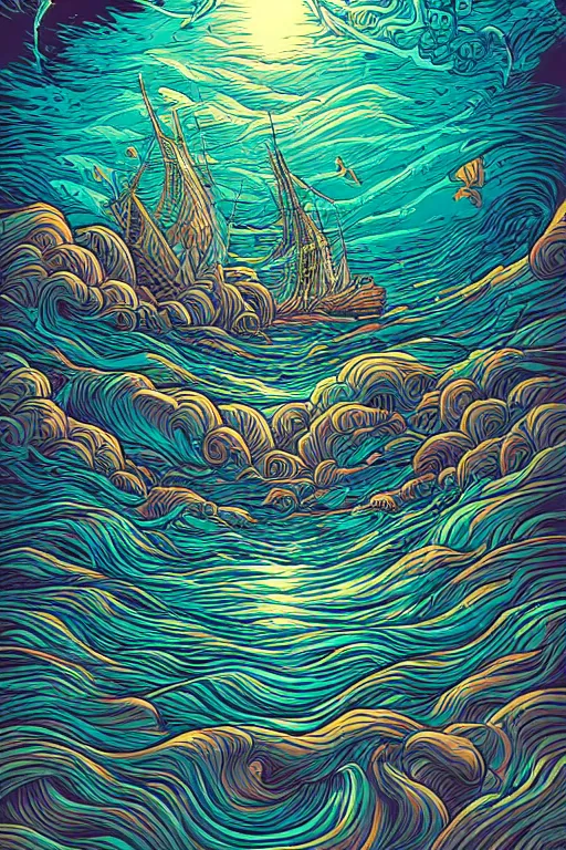 Prompt: The sea by Dan Mumford