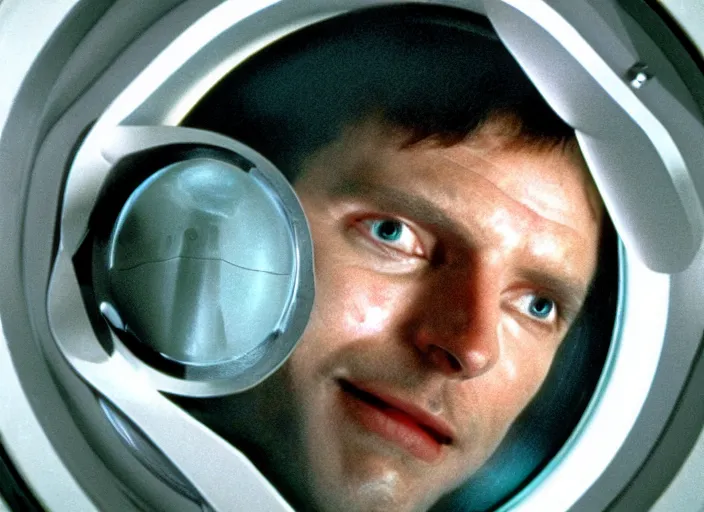 Image similar to film still of HAL from 2001 A Space Odyssey as a washing machine