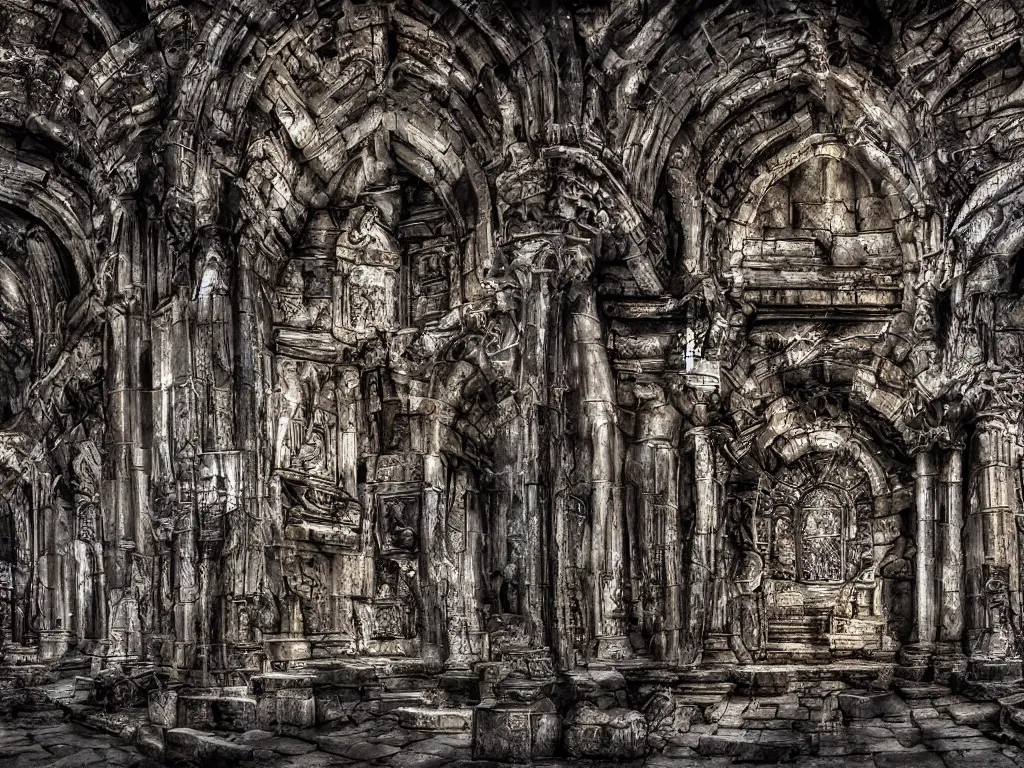 Prompt: dark cybernetic gothic temple of antichrist high quality hdr photo art by giger, beksinsky, wayne barlove, greg rutkovski
