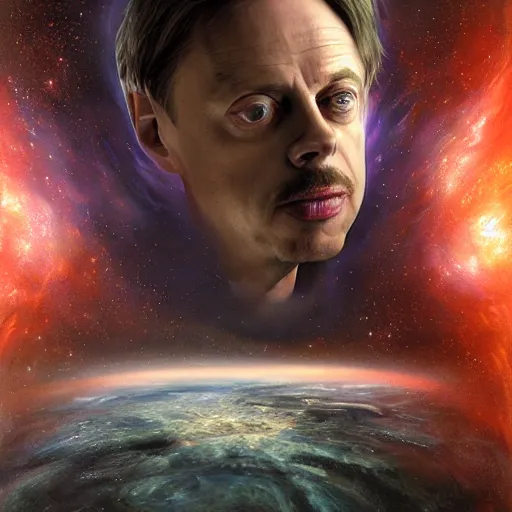 Image similar to hyperrealistic mixed media high resolution painting of a Steve Buscemi traversing through space complex potential flow, stunning 3d render inspired art by István Sándorfi and Greg Rutkowski and Unreal Engine, perfect symmetry, dim volumetric lighting, 8k octane beautifully detailed render, post-processing, extremely hyper-detailed, intricate, epic composition, highly detailed attributes, highly detailed atmosphere, cinematic lighting, masterpiece, trending on artstation, very very detailed, masterpiece, stunning, flawless structure, lifelike texture, perfection,