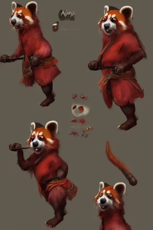 Image similar to anthropomorphic muscled red panda mage, Artstation