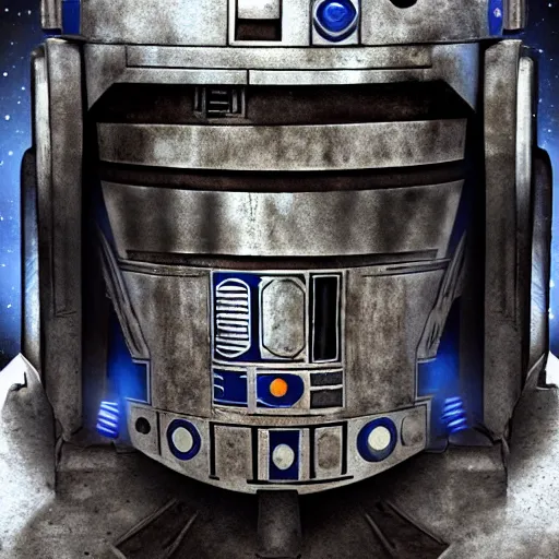 Image similar to R2D2 Star Wars in the style of H.R. Giger, Photorealistic, Droid, 4k, Horror