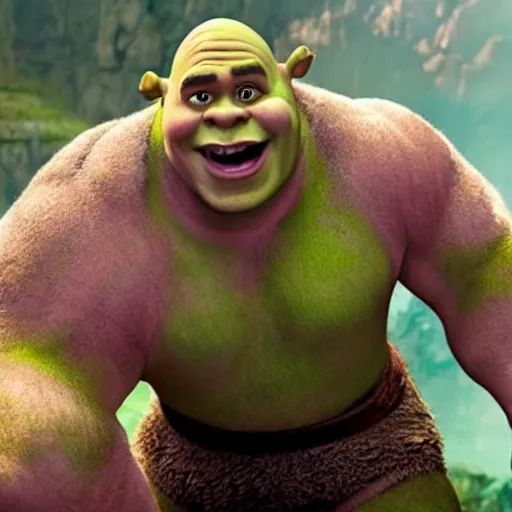 Image similar to shrek with the face of dwayne johnson, the rock