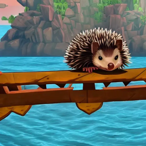 Image similar to hedgehog on a ship in seqa of thieves