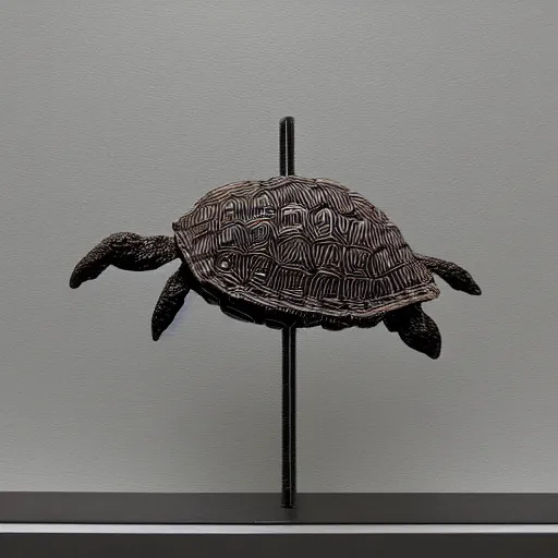 Image similar to artistic wire sculpture of a turtle highly detailed museum piece