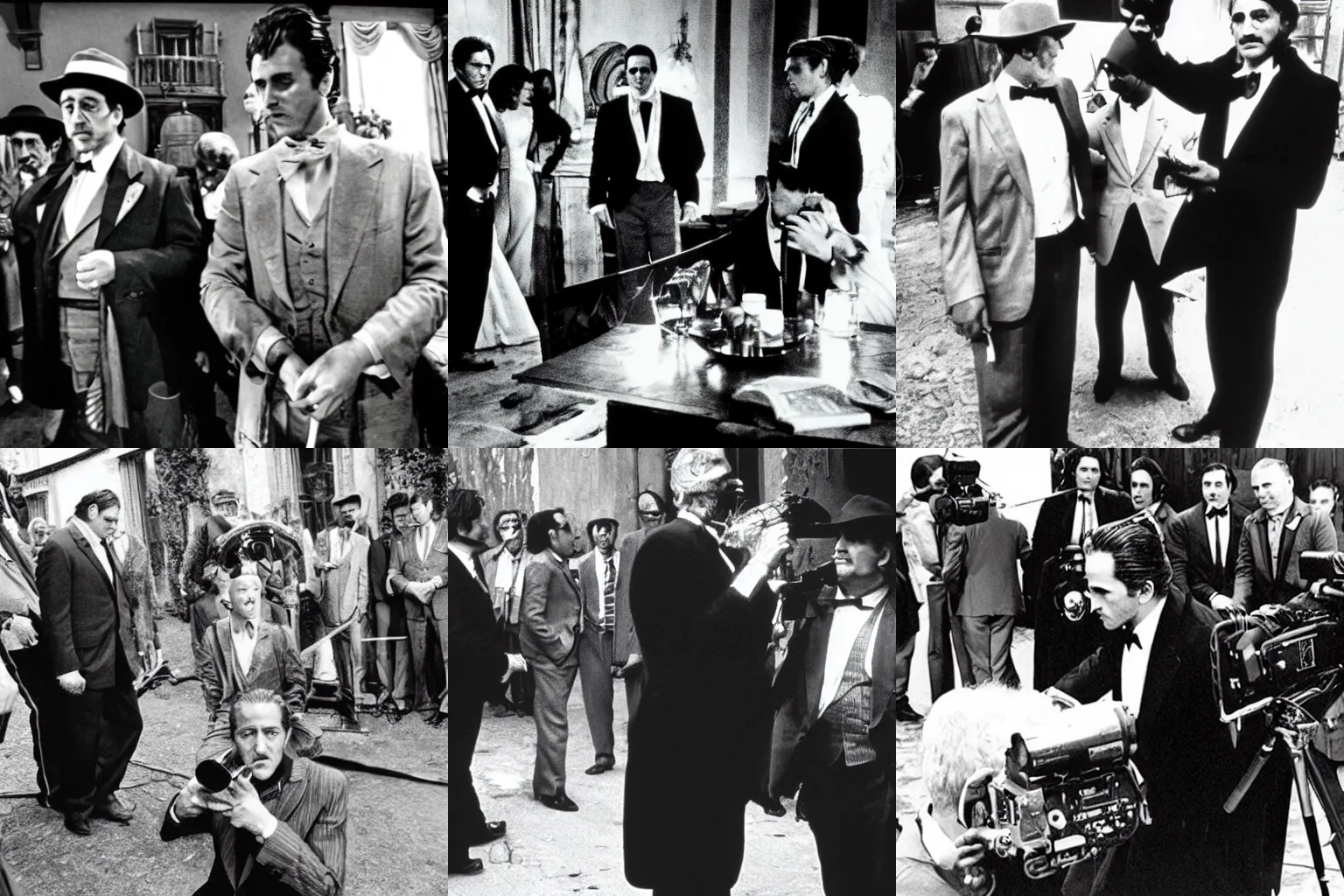 Prompt: behind the scenes photo on the set of The Godfather, color, award winning