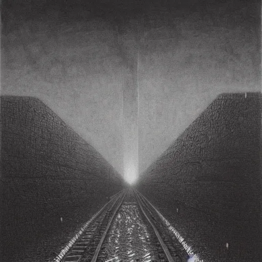 Image similar to Train. Vacant. Desolation. Unsettling. Zdzisaw Beksinski