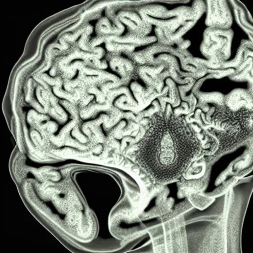 Prompt: mri scan of an alien brain