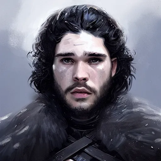 Prompt: portrait of jon snow with tiny beady eyes, a huge nose, and very wide mouth, by greg rutkowski, old, attractive, highly detailed portrait, scifi, digital painting, artstation, concept art, smooth, sharp foccus ilustration, artstation hq ”