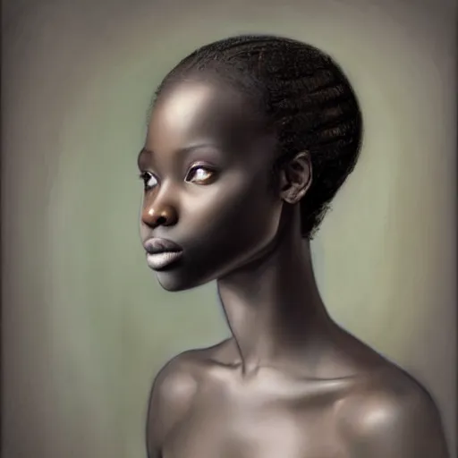 Image similar to a painting of a beautiful African girl by Leonardo da Vinci . dramatic angle, ethereal lights, details, smooth, sharp focus, illustration, realistic, cinematic, artstation, award winning, rgb , unreal engine, octane render, cinematic light, macro, depth of field, blur, red light and clouds from the back, highly detailed epic cinematic concept art CG render made in Maya, Blender and Photoshop, octane render, excellent composition, dynamic dramatic cinematic lighting, aesthetic, very inspirational, arthouse.