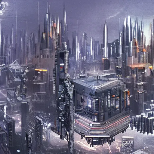 Image similar to epic architecture cyberpunk city landscape, designed by buckminster fuller and nikola tesla