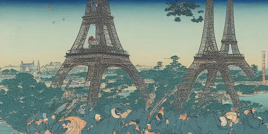 Image similar to i, Paris Eiffel tower by Hokusai