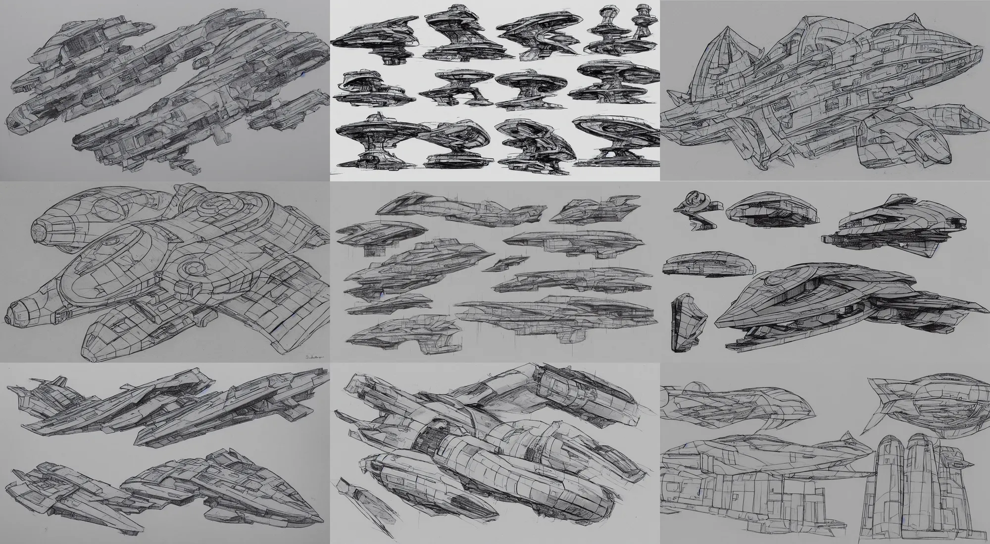 Prompt: spaceship sketches, brutalism