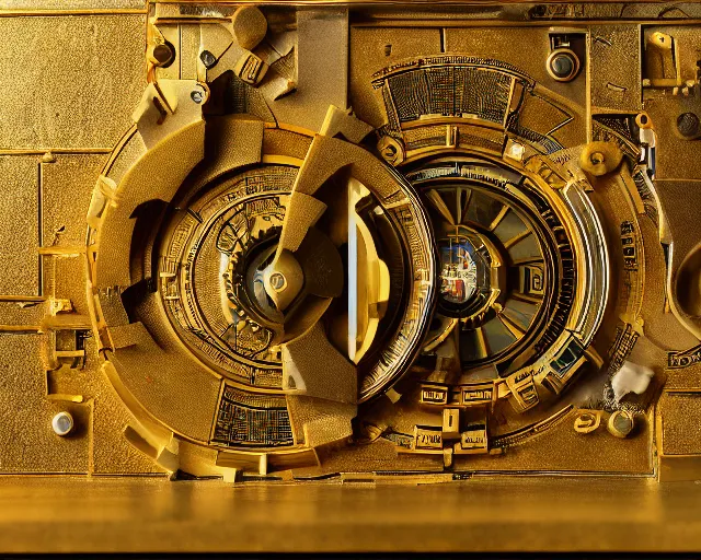 Image similar to 5 0 mm photography of a holy golden antikythera mechanism. highly detailed 8 k. intricate. lifelike. nikon d 8 5 0. motion blur