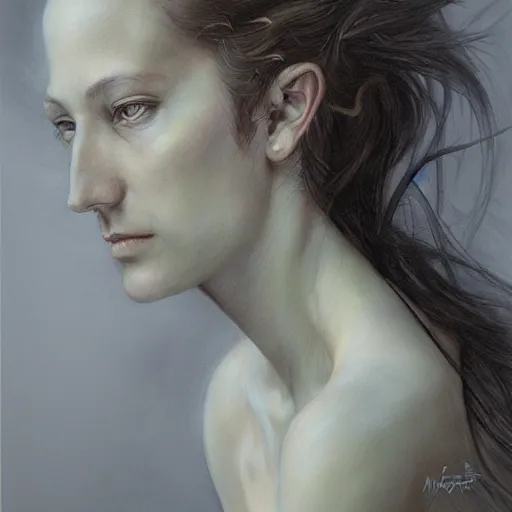 Prompt: masterpiece portrait woman, by marco mazzoni and zdzislaw beksinksi