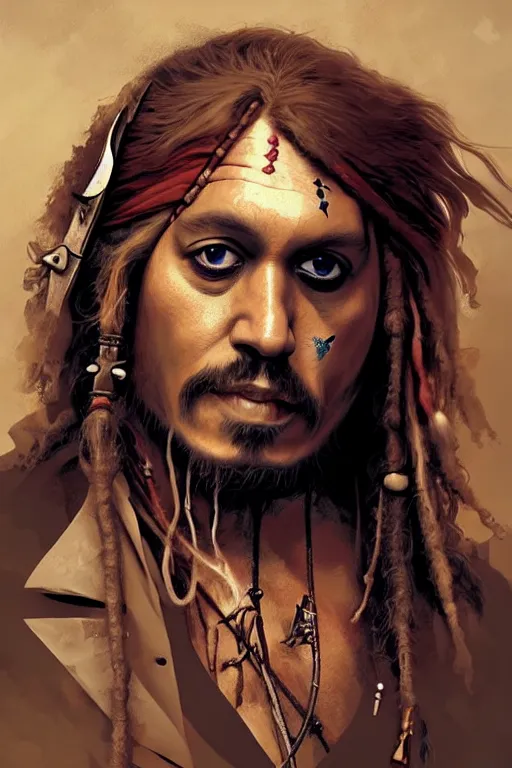 Image similar to Boris Johnson as Jack Sparrow, portrait, highly detailed, digital painting, artstation, concept art, smooth, sharp focus, illustration, cinematic lighting, art by artgerm and greg rutkowski and alphonse mucha