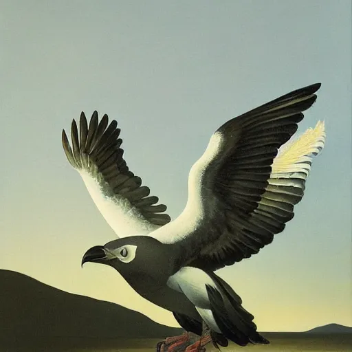 Prompt: a painting of a huge bird behind a white wall, by clarence holbrook carter