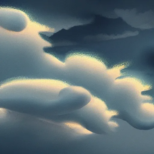 Prompt: worm clouds, 4k, post-processing, very very detailed, artstation, cute