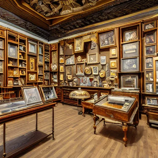 Prompt: A great display room filled with artifacts and treasures lost to time, ultra-high definition, 4K, museum quality photo
