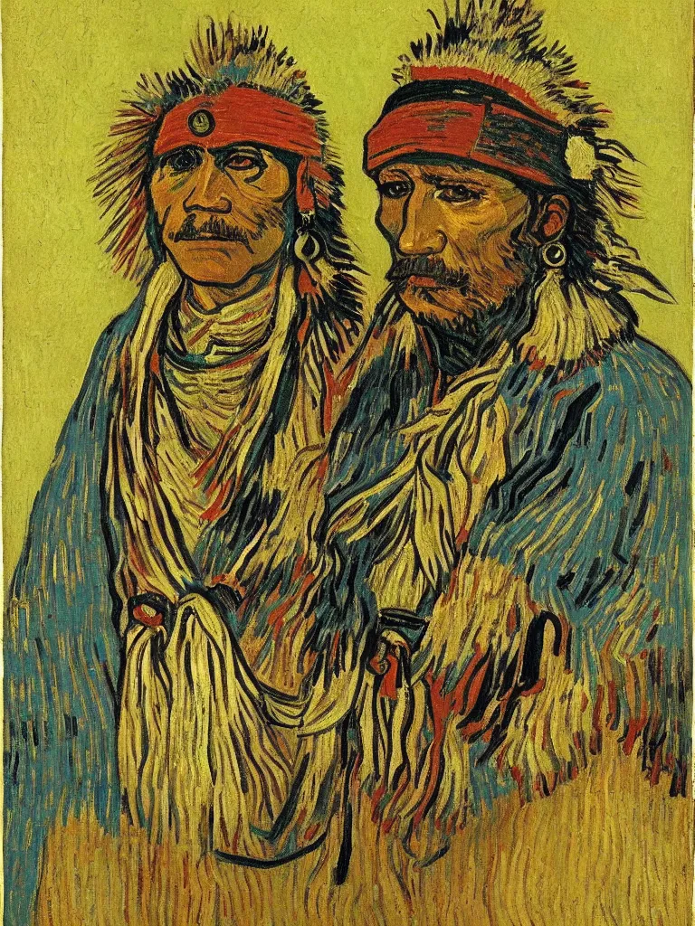 Image similar to Chief of the Native American tribe, portrait by Van Gogh