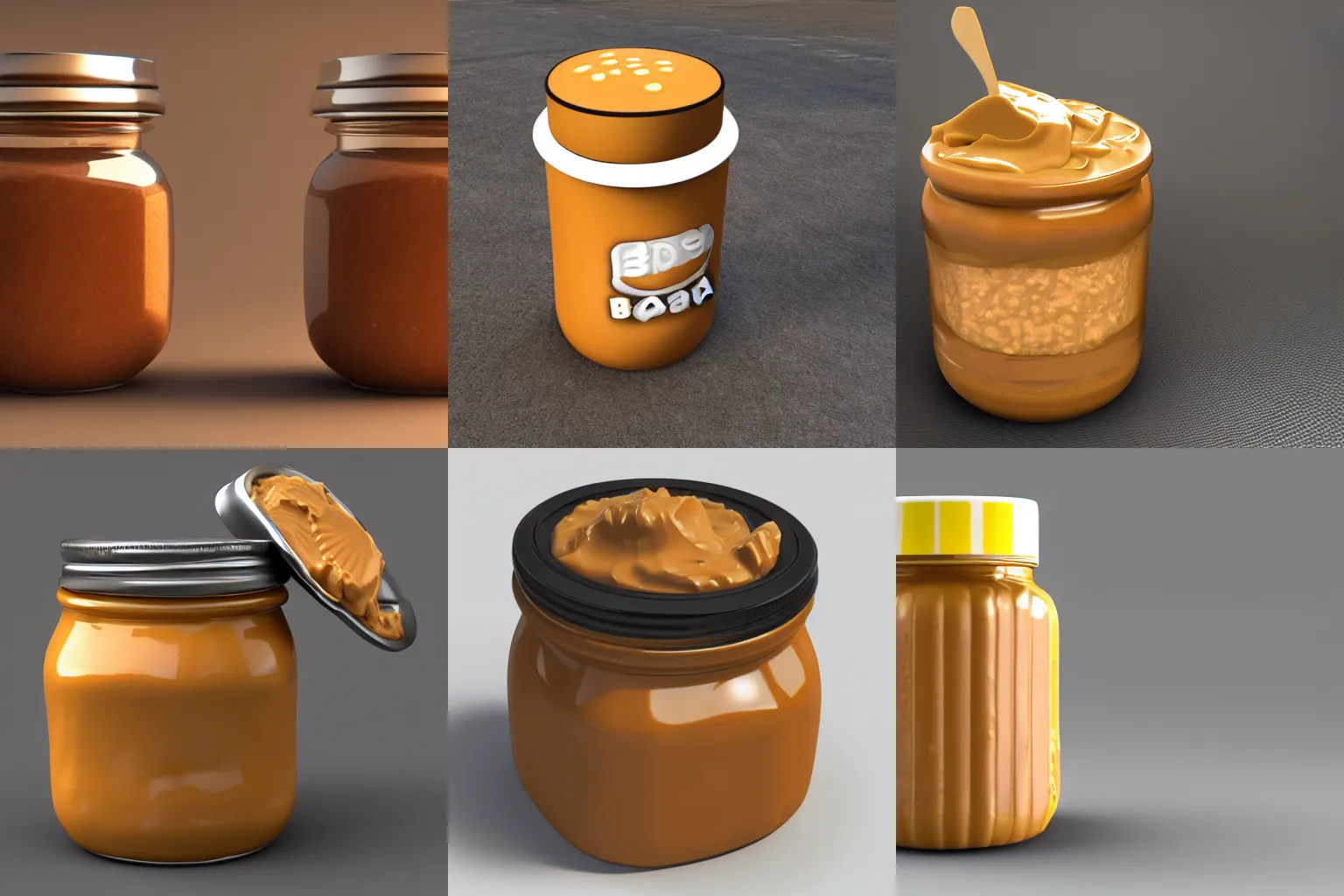 Prompt: 3d peanut butter jar render blender, featured trending on artstation