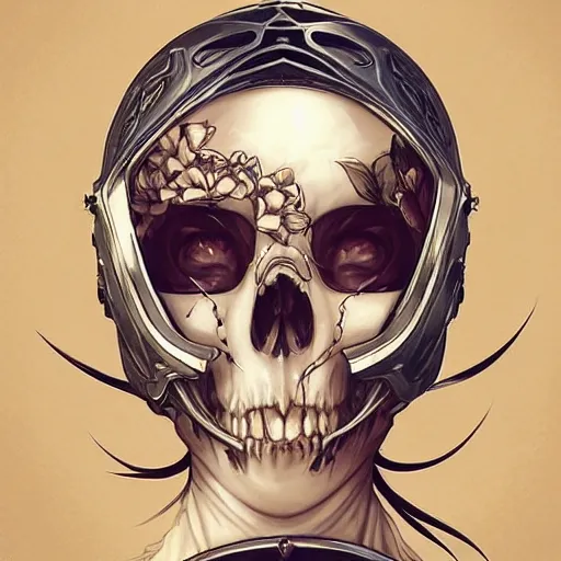Image similar to anime manga skull profile young woman skeleton,biker helmet, unreal engine, intricate, elegant, highly detailed, digital art, art by JC Leyendecker and sachin teng