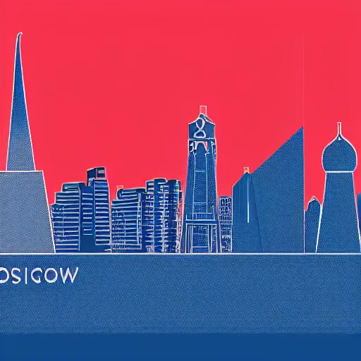 Image similar to moscow skyline, in the style of Scandinavian design, 4k, line brush, minimal, overlaid with russian text