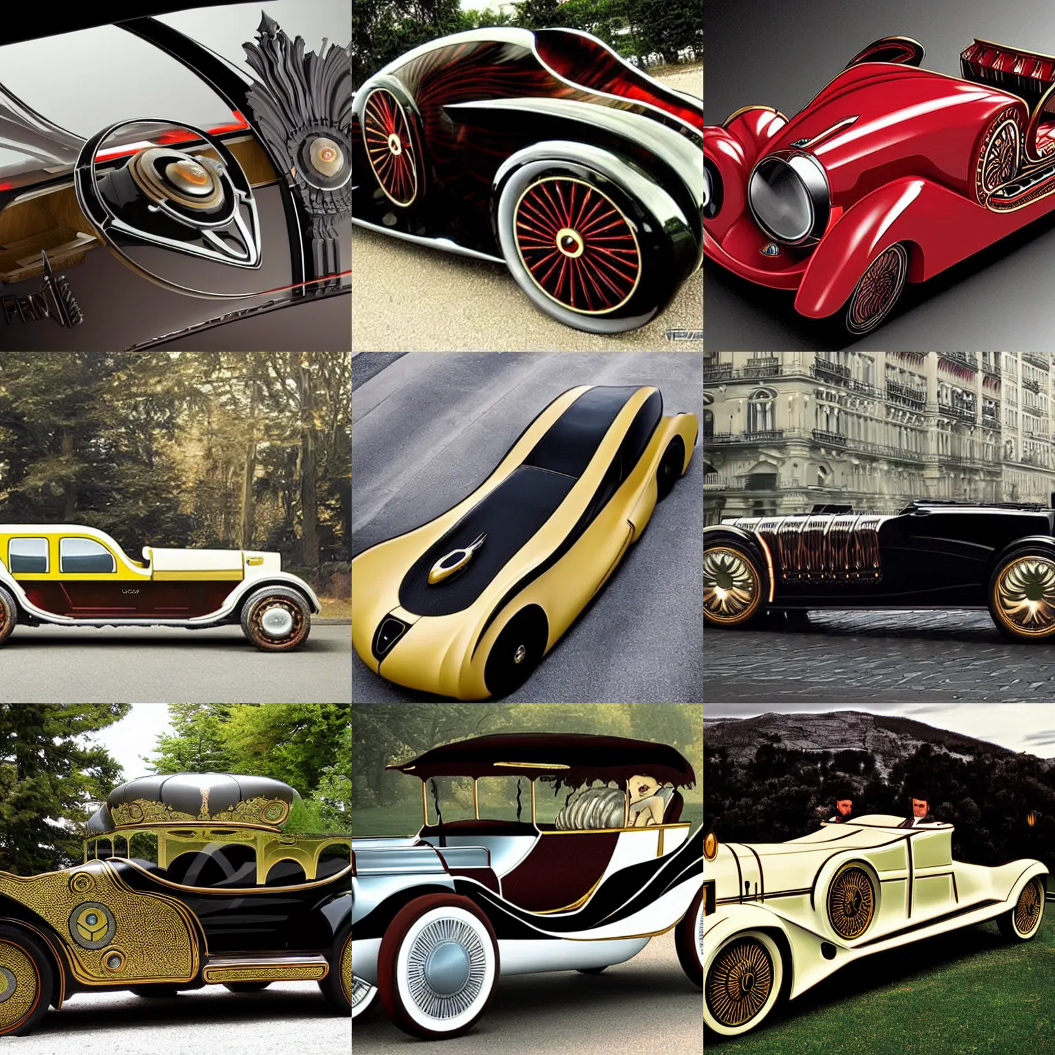 Prompt: art - nouveau fantastical luxury car,