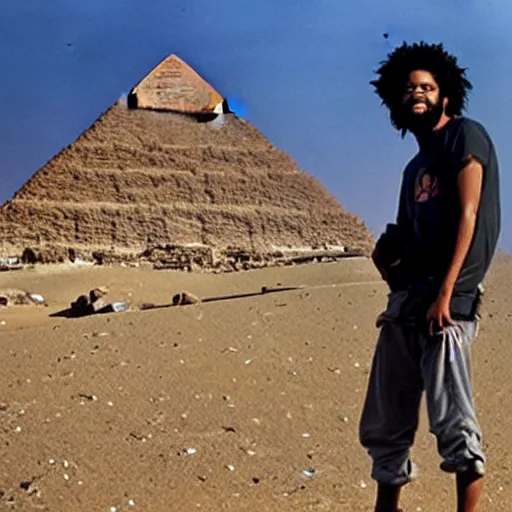 Prompt: Capital Steez Visiting the Great Pyramid of Ancient Egypt