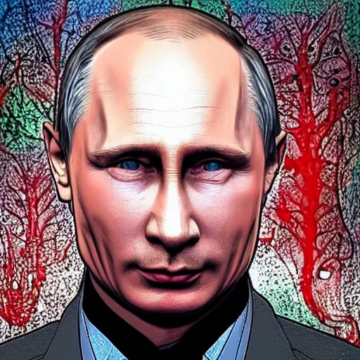 Image similar to vladimir putin became bloody ugly lovecraftian degenerate abomination, photo - realistic, color image, 2 k, highly detailed, bodyhorror, occult art