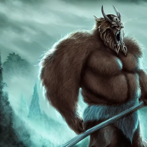 Image similar to viking beast bear slayer, thunder god, trending on artstation, anime 4 k