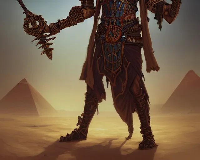 Prompt: an undead desert lich pharaoh, holding a goat head staff, egyptian, beetle, deep focus, d & d, fantasy, intricate, elegant, highly detailed, digital painting, artstation, concept art, matte, sharp, illustration, hearthstone, art by artgerm and greg rutkowski and alphonse mucha