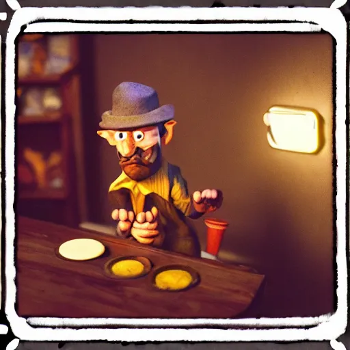 Prompt: “ greedy merchant meme, claymation, hyperrealistic, volumetric lighting, 3 5 mm film still ”