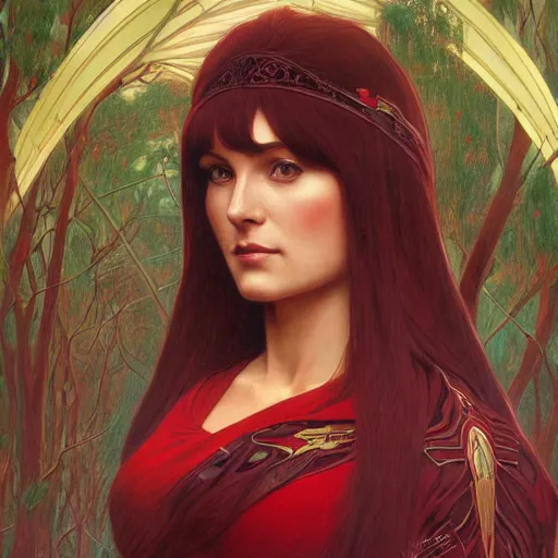 Image similar to romulan queen with red trees in background, intricate, elegant, highly detailed, digital painting, artstation, concept art, smooth, sharp focus, illustration, art by artgerm and greg rutkowski and alphonse mucha and william - adolphe bouguereau