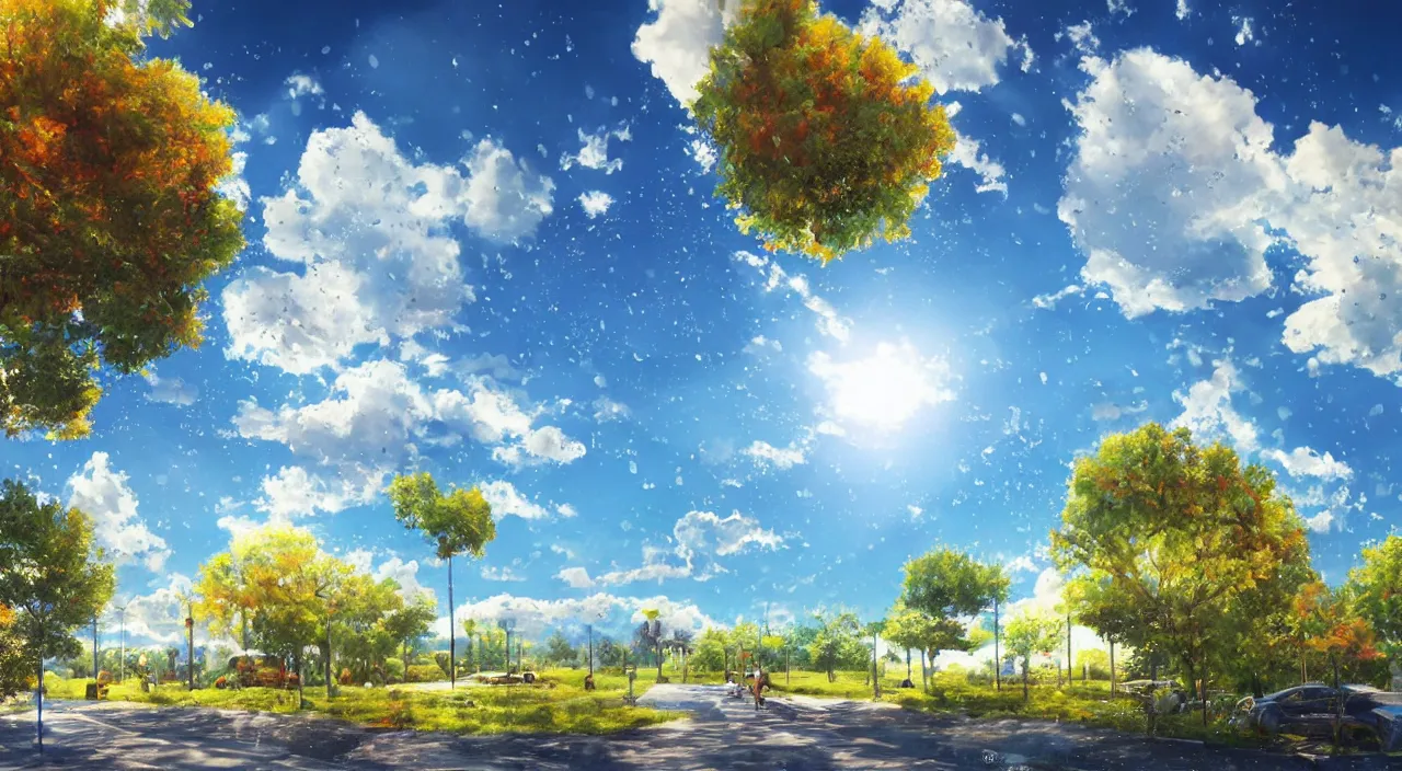 Image similar to rain without clouds, blue sky, sun, saturated colors, hyper detailed photorealistic