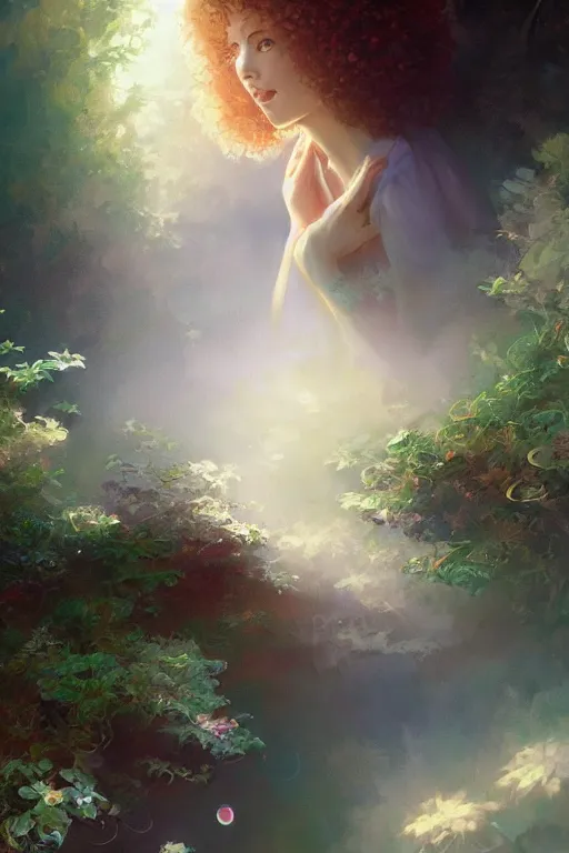 Image similar to bob ross, dreamy and ethereal,, fantasy, intricate, elegant, rainbow bubbles, highly detailed, digital painting, artstation, concept art, smooth, sharp focus, illustration, art by artgerm and greg rutkowski and alphonse mucha