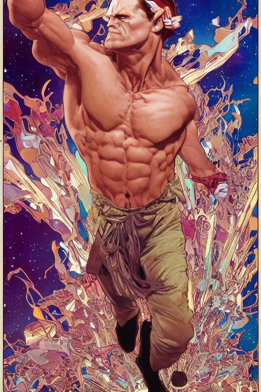 Image similar to buff jim carrey, by artgerm and yoshitaka amano and moebius and alphonse mucha, hyperdetailed, dc comics, ornate, nebula, explosions in the sky, trending on artstation