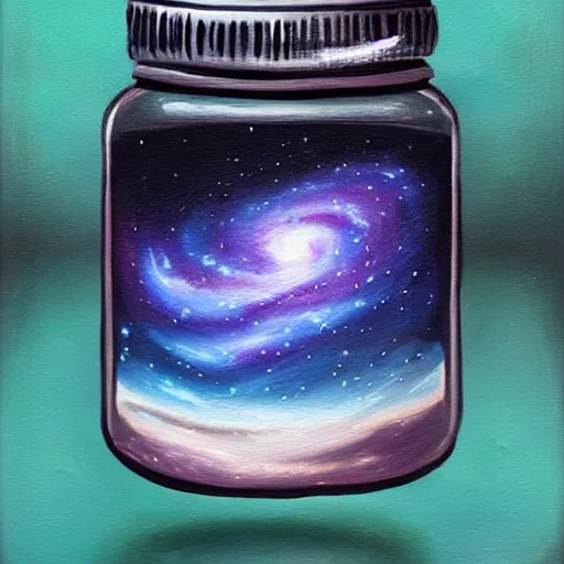 Prompt: fantasy painting of the Milkyway galaxy in a jar