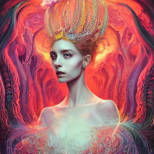 Prompt: portrait of talented princess in the style of anna dittmann and in the style of wayne barlowe. glowing, ornate and intricate, stunning, dynamic lighting, intricate and detailed.