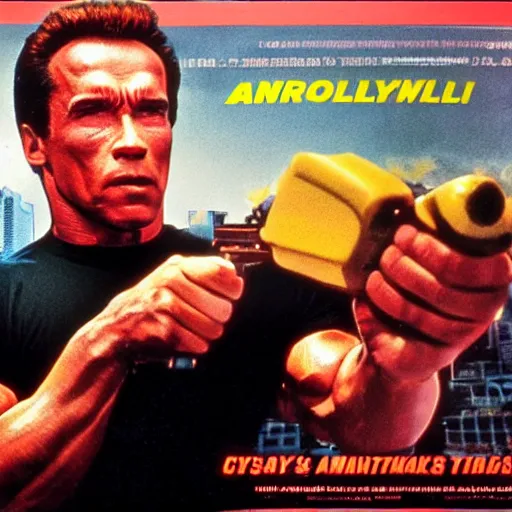 Image similar to a 8 0's movie poster starring arnold schwarzenegger, the movie is called prey cinematic photo