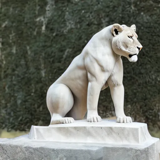 Image similar to a marble statue of a magnificent lioness, high detalle, 4k