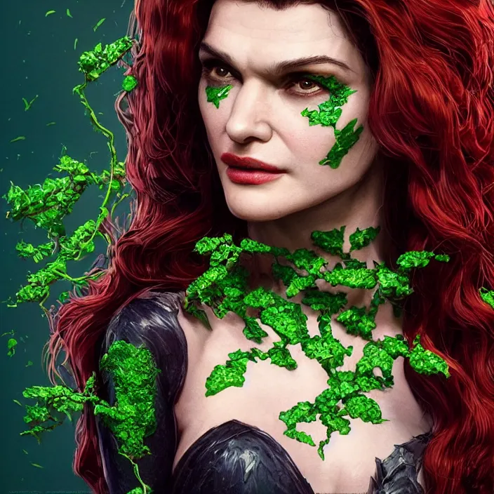 Prompt: portrait of Rachel Weisz as a Poison Ivy. intricate artwork. by Tooth Wu, wlop, beeple, dan mumford. octane render, trending on artstation, greg rutkowski very coherent symmetrical artwork. cinematic, hyper realism, high detail, octane render, 8k