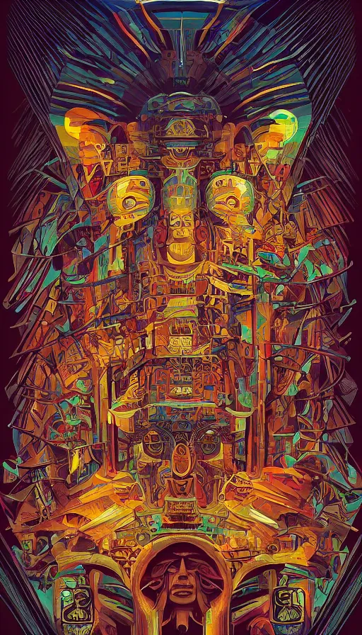 Prompt: The oracle of the mayan elders, italian futurism, da vinci, Dan Mumford, Josan Gonzalez