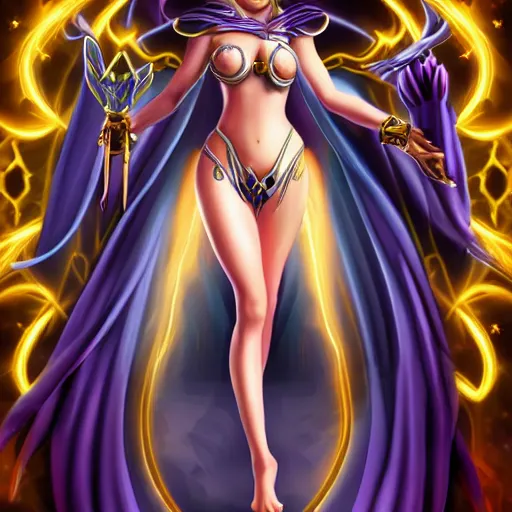 Image similar to beautiful dark magician girl, full body, mystical, ultra detailed, 4 k, ultra - realistic painting.