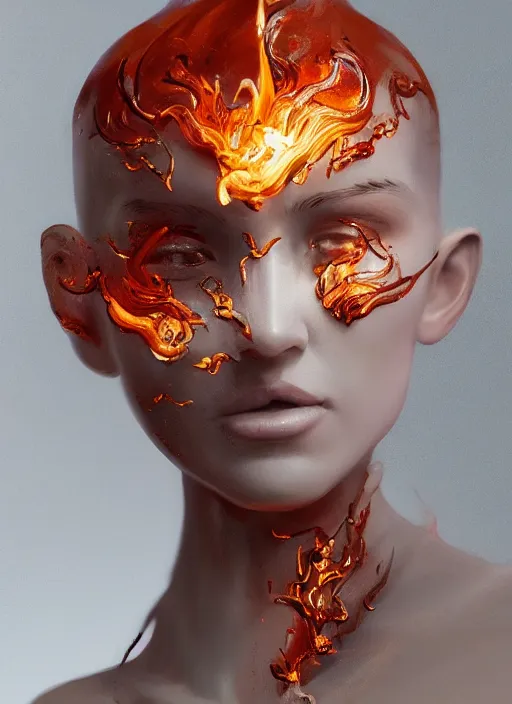 Image similar to sculpture made of flame, portrait, female, future, torch, fire, harper's bazaar, vogue, fashion magazine, intricate, concept art, close up, ornate, luxury, elite, elegant, trending on artstation, by ruan jia, by Kenneth Willardt, by ross tran, by WLOP, by Andrei Riabovitchev,