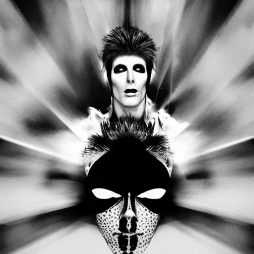 Prompt: ziggy stardust and the spiders from Mars anamorphic apophenia illusion 4k