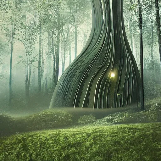 Image similar to a little world futuristic, in the wood