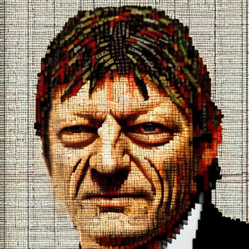 Image similar to a portrait of of sean bean constructed from beans, baked beans, lima beans, string beans, collage, drop shadow, organic, layered composition, layers, texture, mcu, petals, highly textured, layered, sculpted, dynamic,